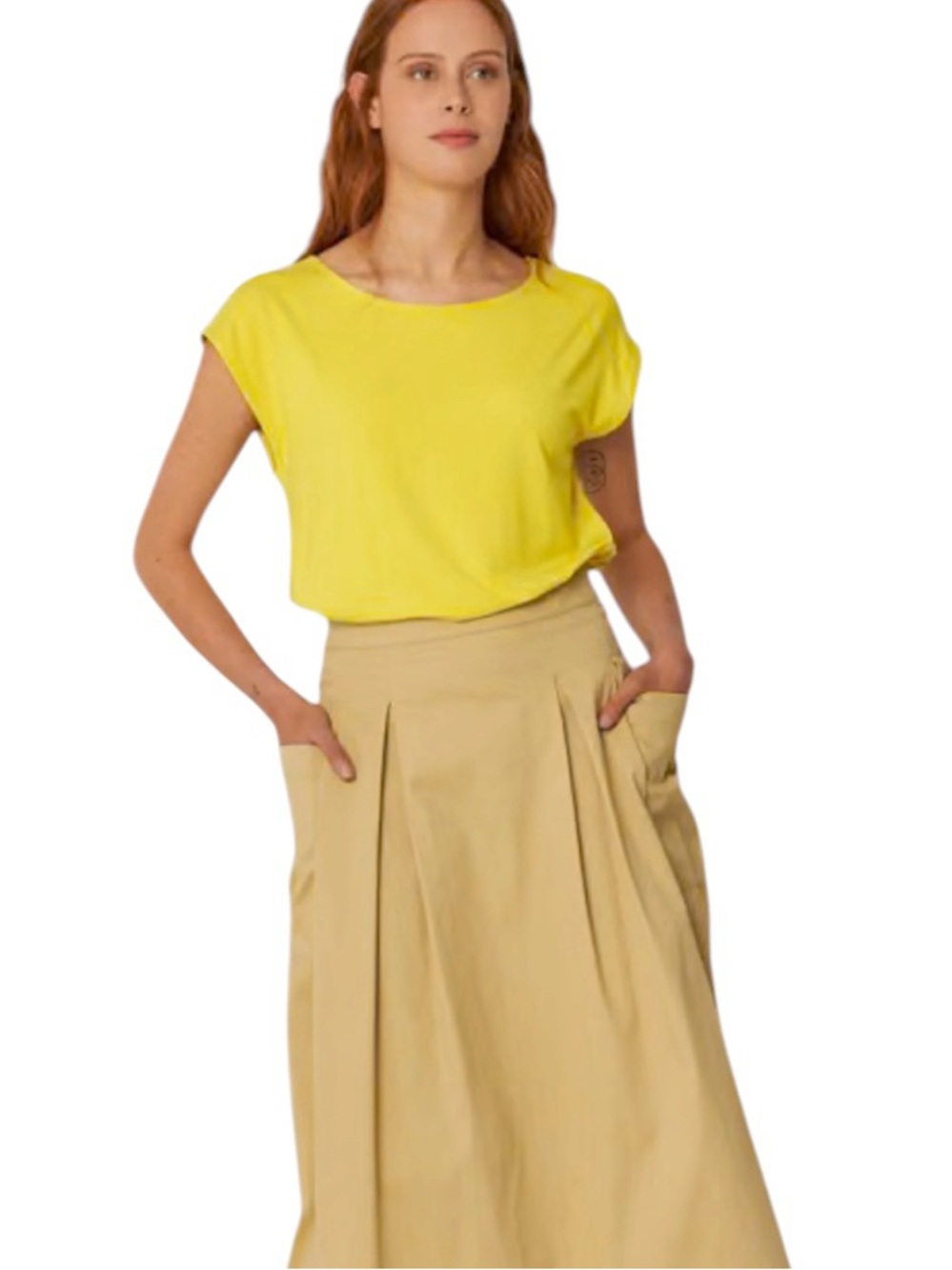 SKFK Yellow Tencel Tee Keyhole Back EU 38 | US 6 Sustainable Top NWT